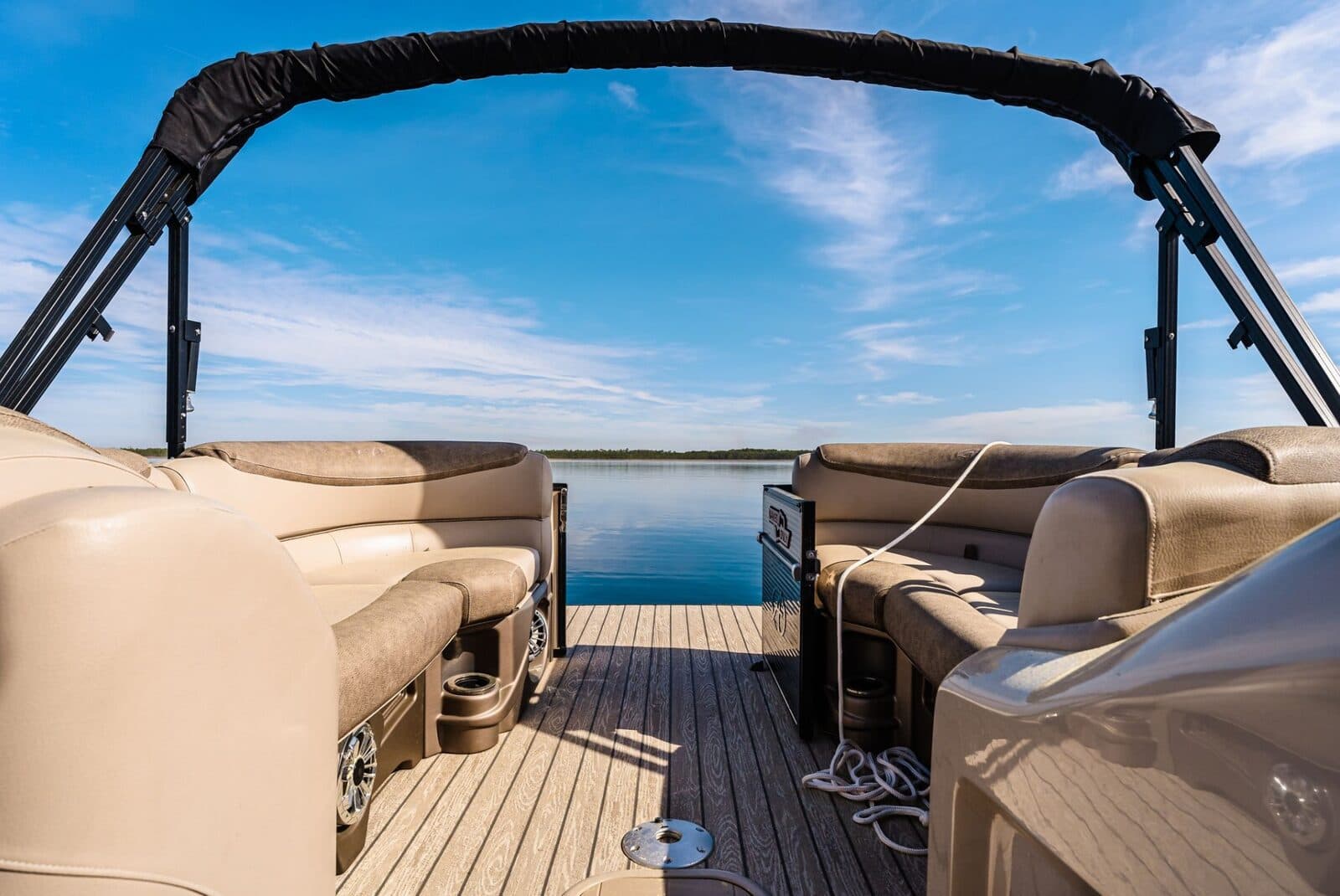 Pontoon deck on calm water off the Emerald Coast