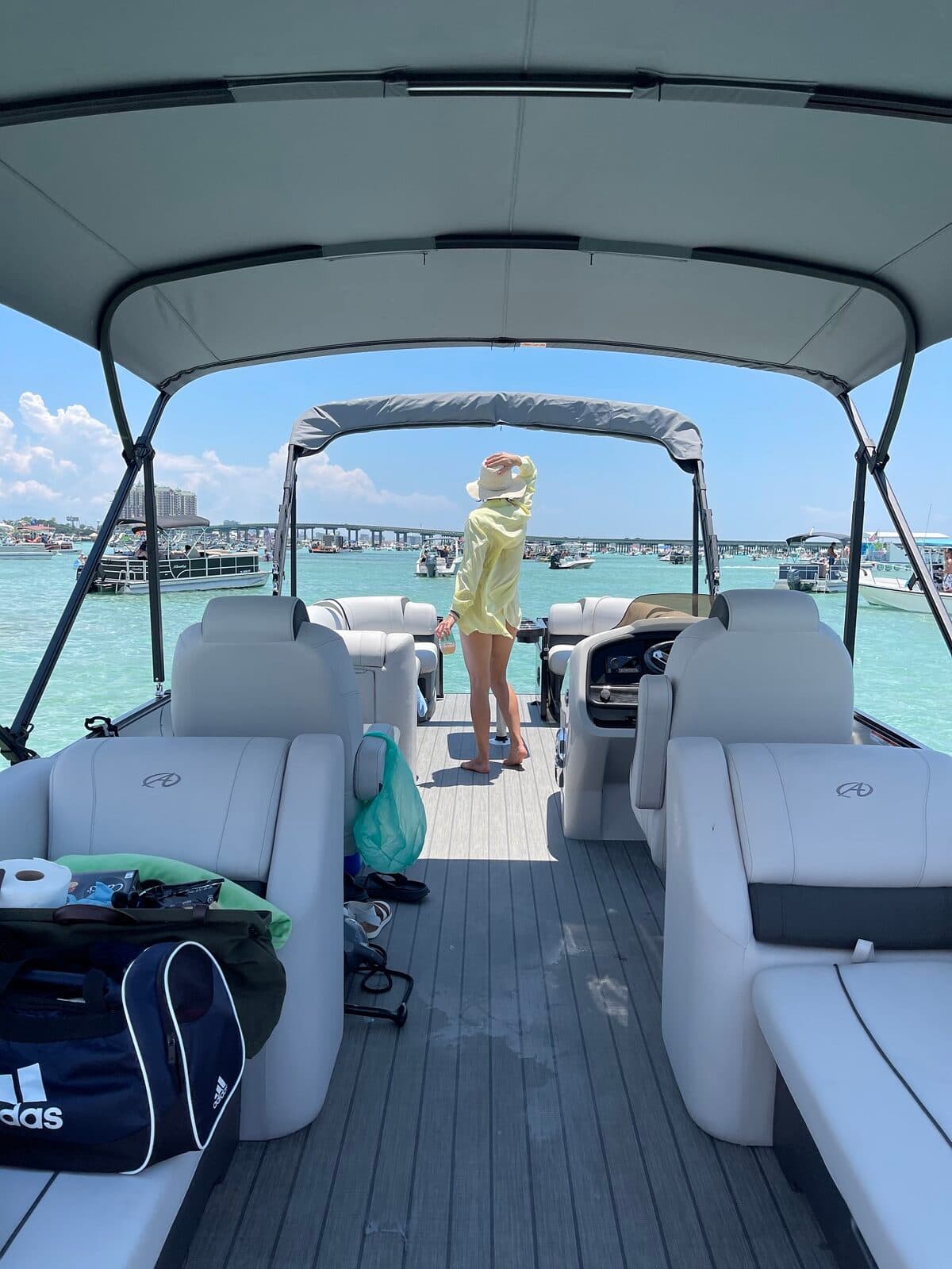 On the pontoon deck at Crab Island