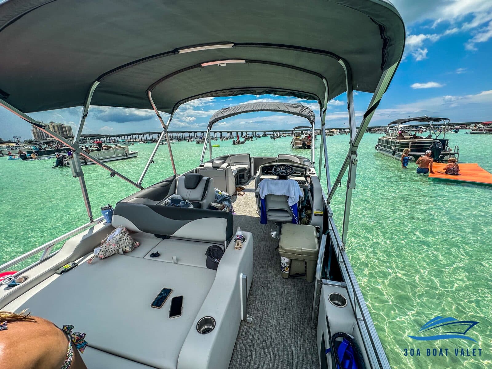 Pontoon anchored at Crab Island