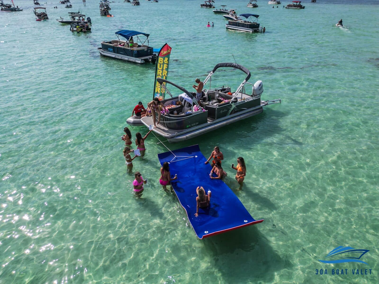 Aerial view of the pontoon and blue float pad