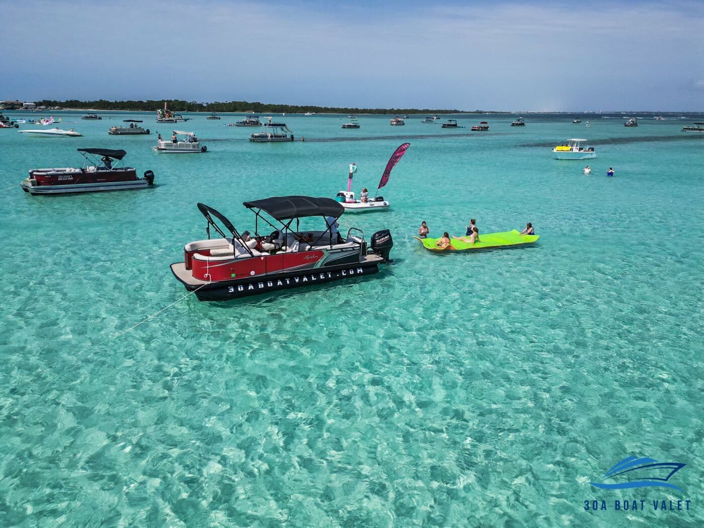 Pontoon and float pad in the shallows