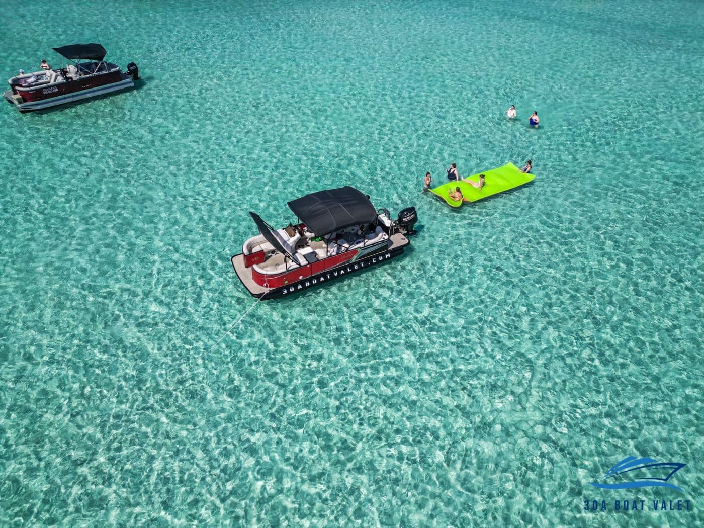 Pontoon with the yellow float pad at the sandbar