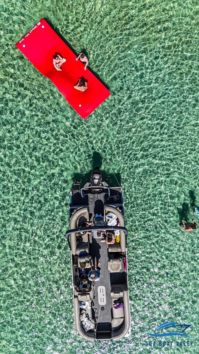 Overhead view of the pontoon and red float pad